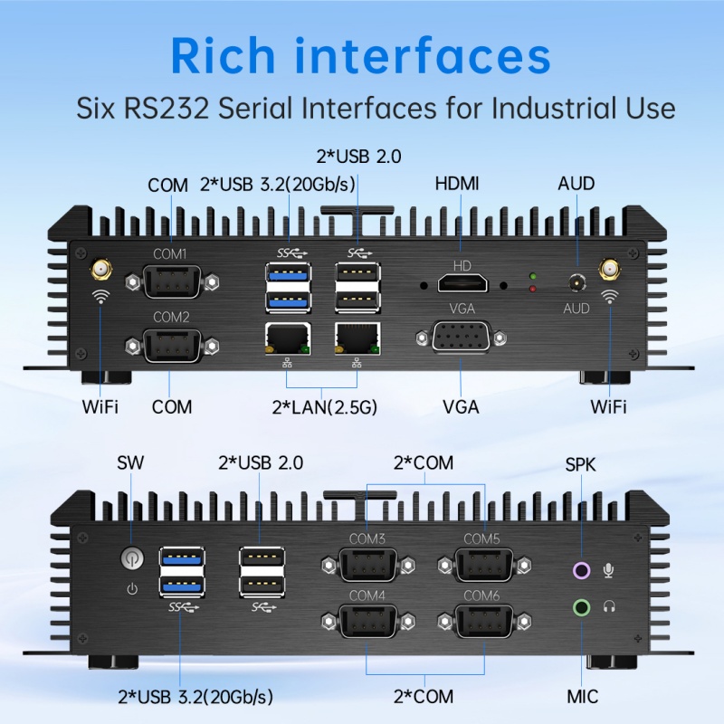 MSECORE Fanless Industrial PC with Core i7-1165G7 Six Serial Ports Dual ...
